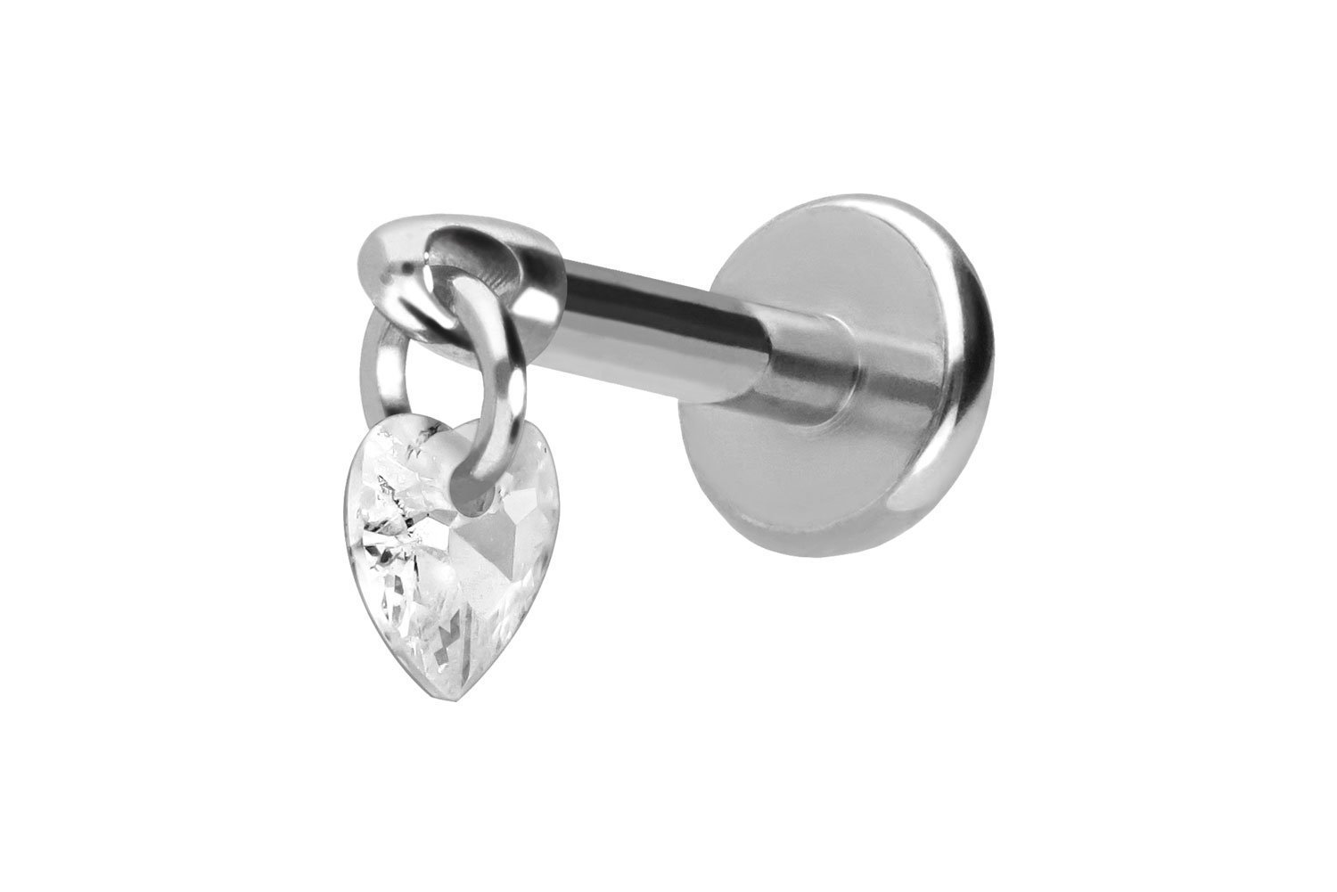 Titan Labret Piercing mit Push Fit KRISTALLHERZ